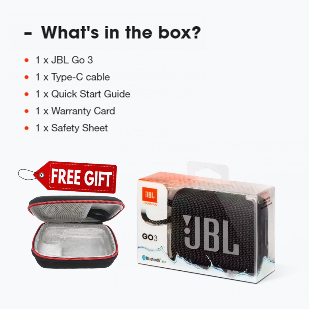 ลำโพงพกพา JBL Go3 - เสียงดี ฟังก์ชั่นครบ ดีไซน์ทันสมัย กันน้ำ รับประกัน 1 ปี-